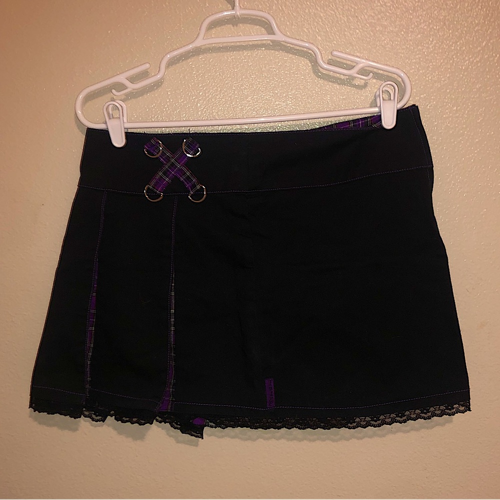 TRIPP NYC SKIRT SIZE XL BLACK PURPLE PLAID PLEATED MINI SKIRT Y2K GOTH GRUNGE